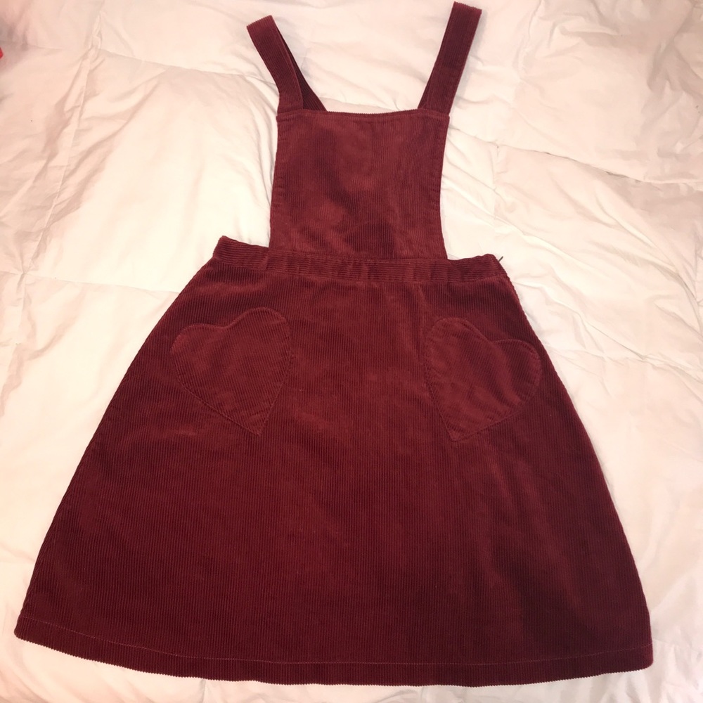 ModCloth Dark Red Jumper w/ Heart Shaped Pockets